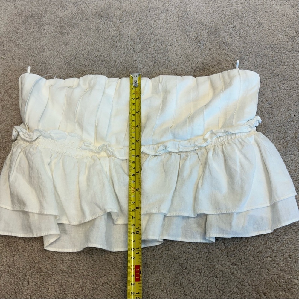 Zara white pleated ruched layered ruffle frill strapless open back top blouse M - Picture 8 of 14